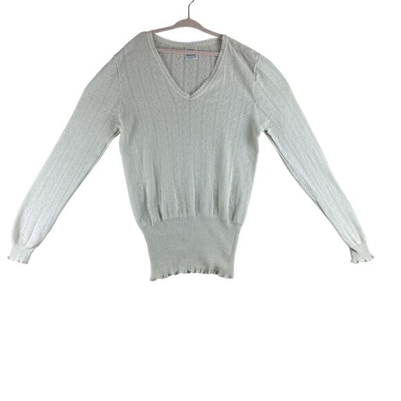 Duofold Heart Eyelet Ribbed Knit Sweater Women's Medium Vintage 90's Y2K Preppy - Picture 1 of 16